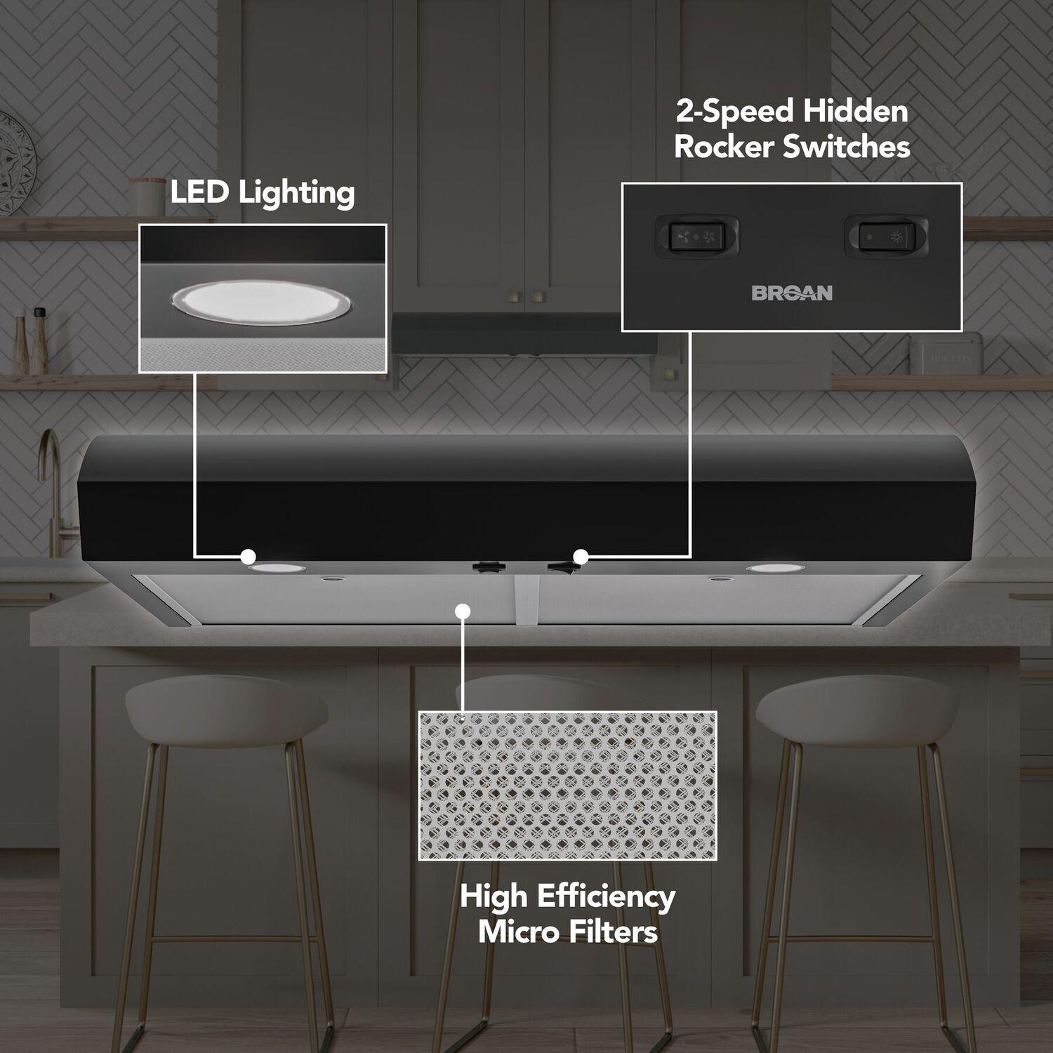 MTR1303BL Broan-NuTone 30-Inch Under Cabinet Range Hood, ENERGY STAR, 350 Max Blower CFM, Black