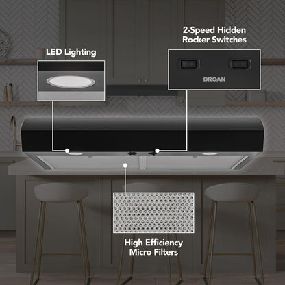 MTR1303BL Broan-NuTone 30-Inch Under Cabinet Range Hood, ENERGY STAR, 350 Max Blower CFM, Black
