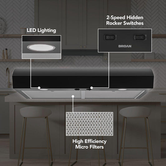 MTR1303BL Broan-NuTone 30-Inch Under Cabinet Range Hood, ENERGY STAR, 350 Max Blower CFM, Black
