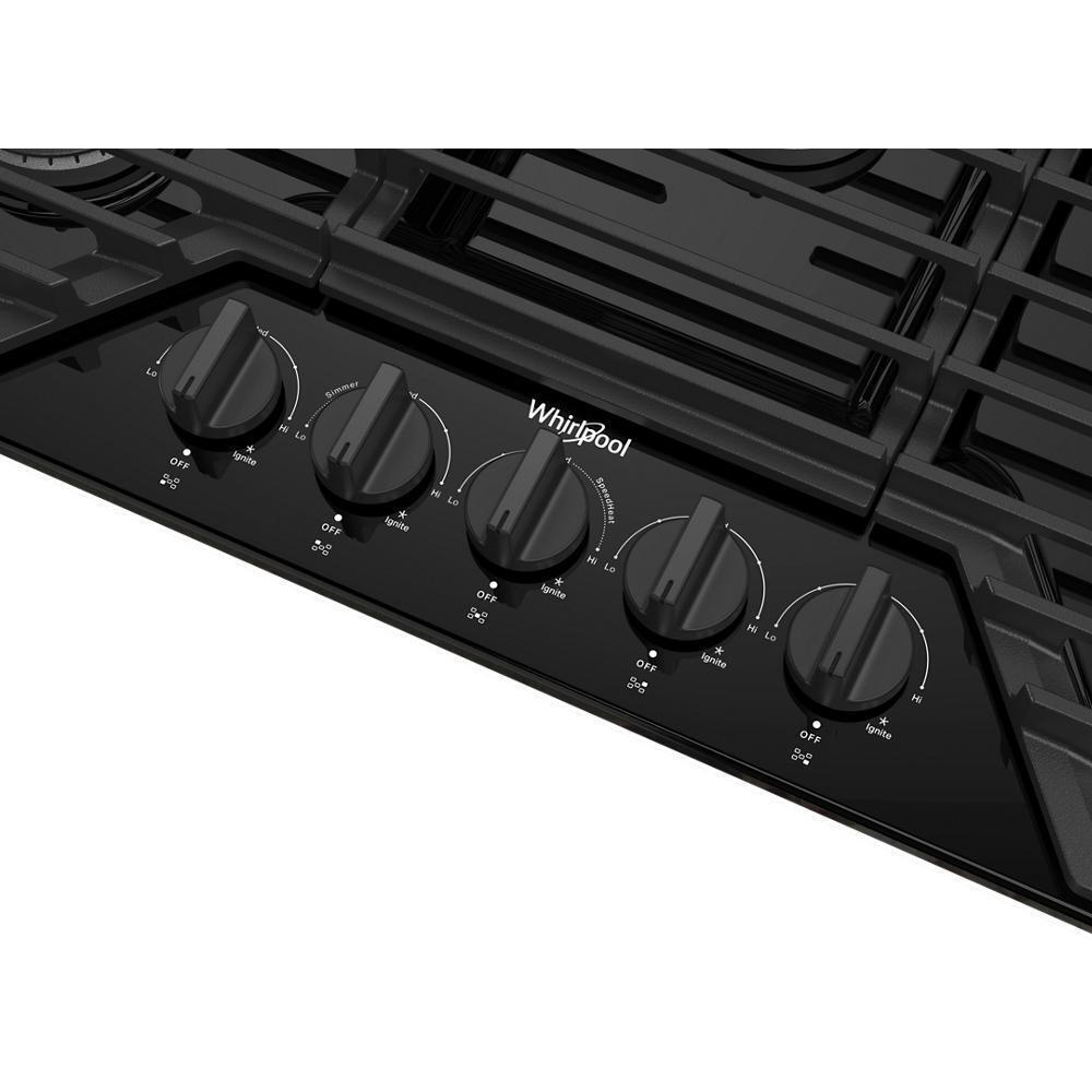 Whirlpool WCGK5036PB 36-inch Gas Cooktop with EZ-2-Lift™ Hinged Cast-Iron Grates