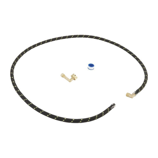 Whirlpool W10278636RC Dishwasher Water Line Installation Kit with 6' braided hose, 3/8" comp x 3/8" NPT male elbow fitting, 3/4" NH x 3/8" comp gooseneck fitting with EPDM washer, teflon tape, and instructions