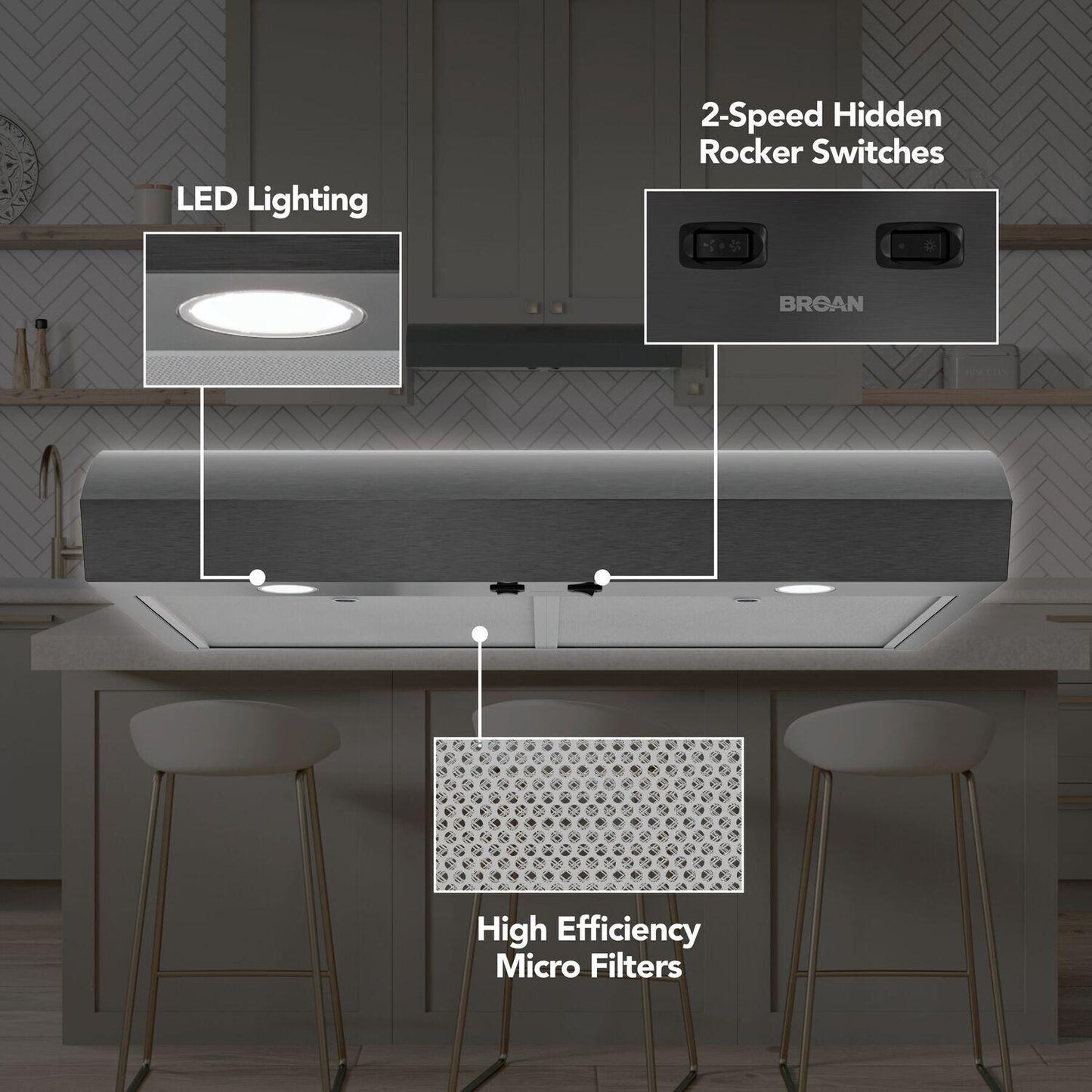 MTR1303BLS Broan-NuTone 30-Inch Under Cabinet Range Hood, ENERGY STAR, 350 Max Blower CFM, Black Stainless Steel