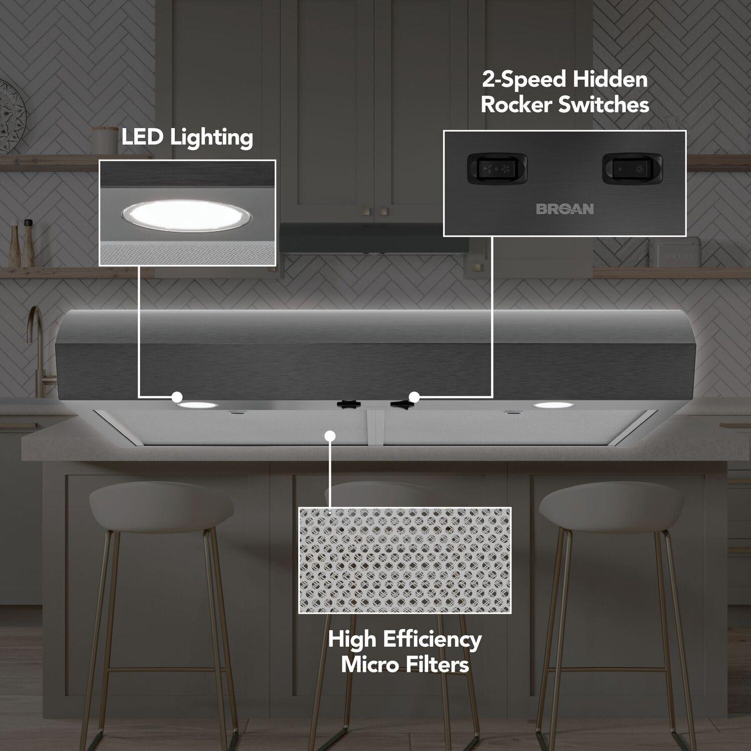 MTR1303BLS Broan-NuTone 30-Inch Under Cabinet Range Hood, ENERGY STAR, 350 Max Blower CFM, Black Stainless Steel