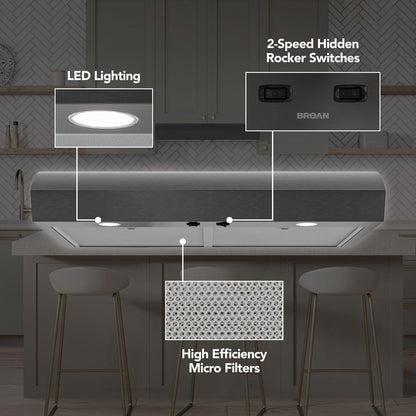 MTR1303BLS Broan-NuTone 30-Inch Under Cabinet Range Hood, ENERGY STAR, 350 Max Blower CFM, Black Stainless Steel