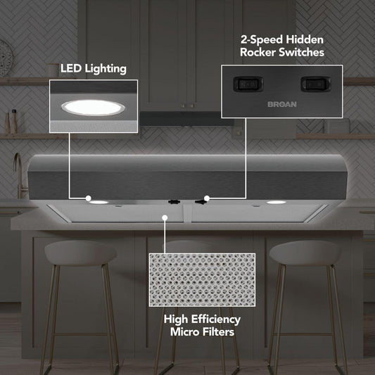 MTR1303BLS Broan-NuTone 30-Inch Under Cabinet Range Hood, ENERGY STAR, 350 Max Blower CFM, Black Stainless Steel