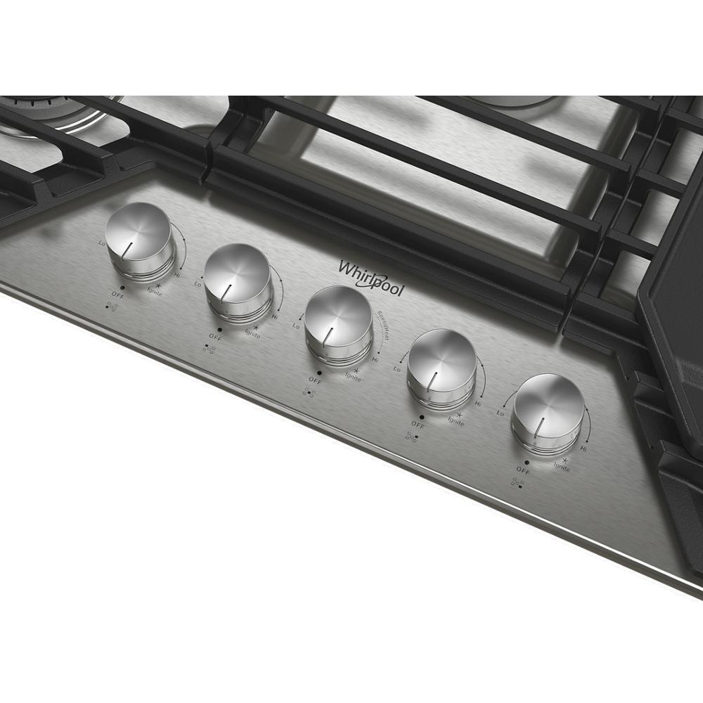 Whirlpool WCGK7530PS 30-inch Gas Cooktop with 5 Burners and EZ-2-Lift™ Hinged Cast-Iron Grates and Griddle