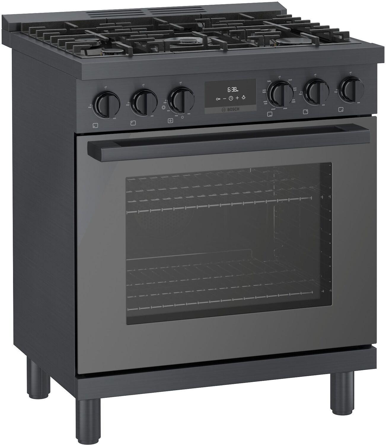 Bosch HDS8045U 800 Series Dual Fuel Freestanding Range 30" Black Stainless Steel