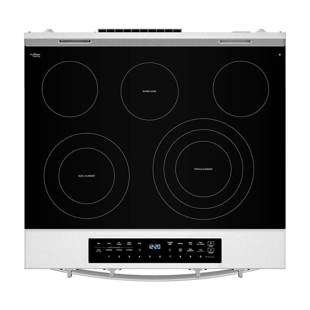 Whirlpool WSES7530RZ 30-inch Smart Slide in Electric Range with Air Cooking Technology, No Preheat Air Fry, WipeClean™ Coating, Steam/Self Clean and High Speed Preheat