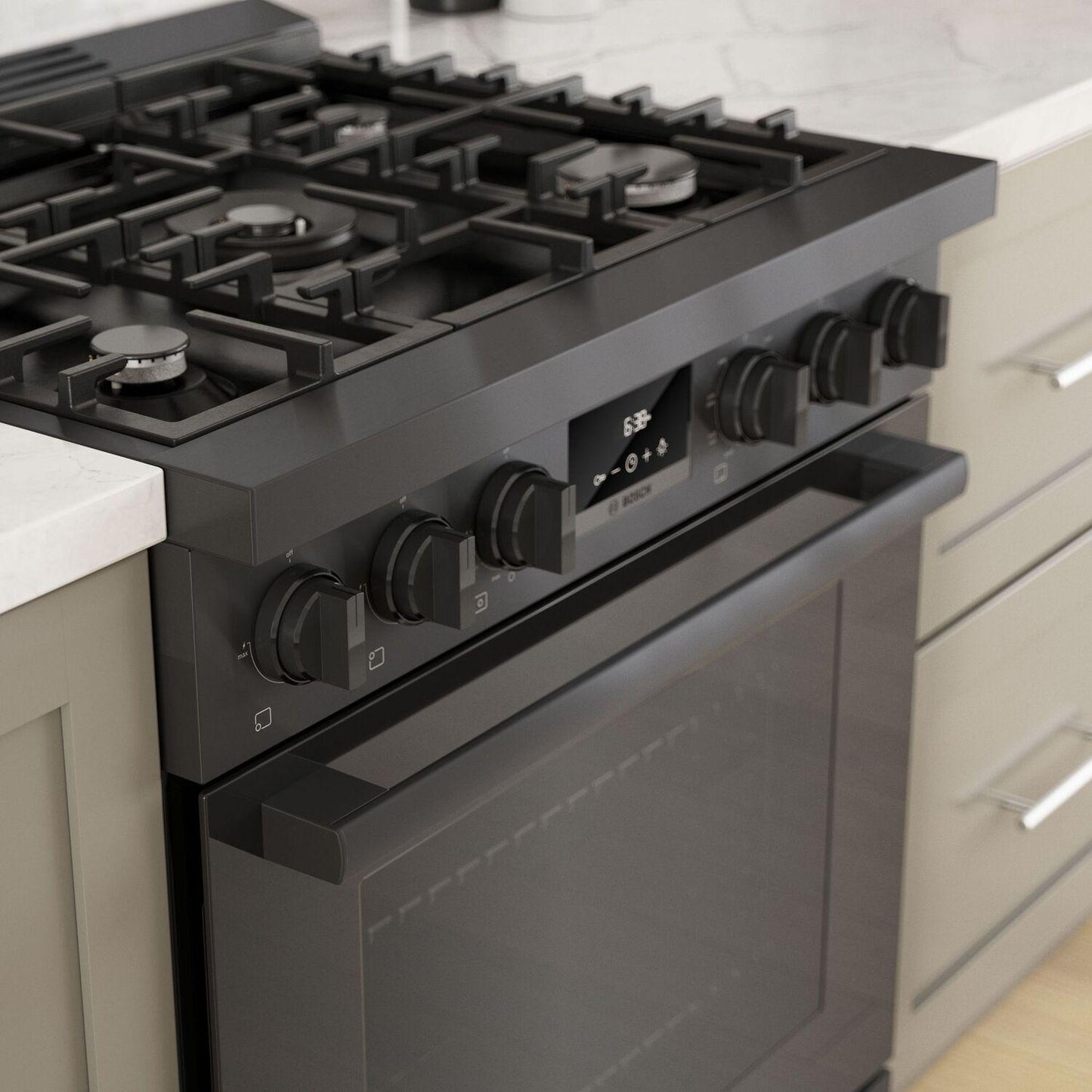 Bosch HDS8045U 800 Series, Dual fuel freestanding range, 30'', Black stainless steel