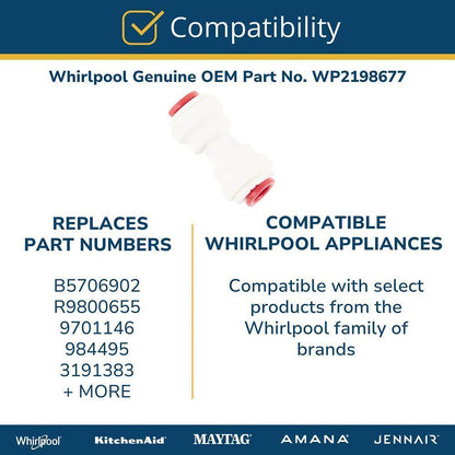 Kitchenaid WP2198677 Whirlpool WP2198677 Genuine OEM Refrigerator Water 1/4 IN PEX Tube Fitting