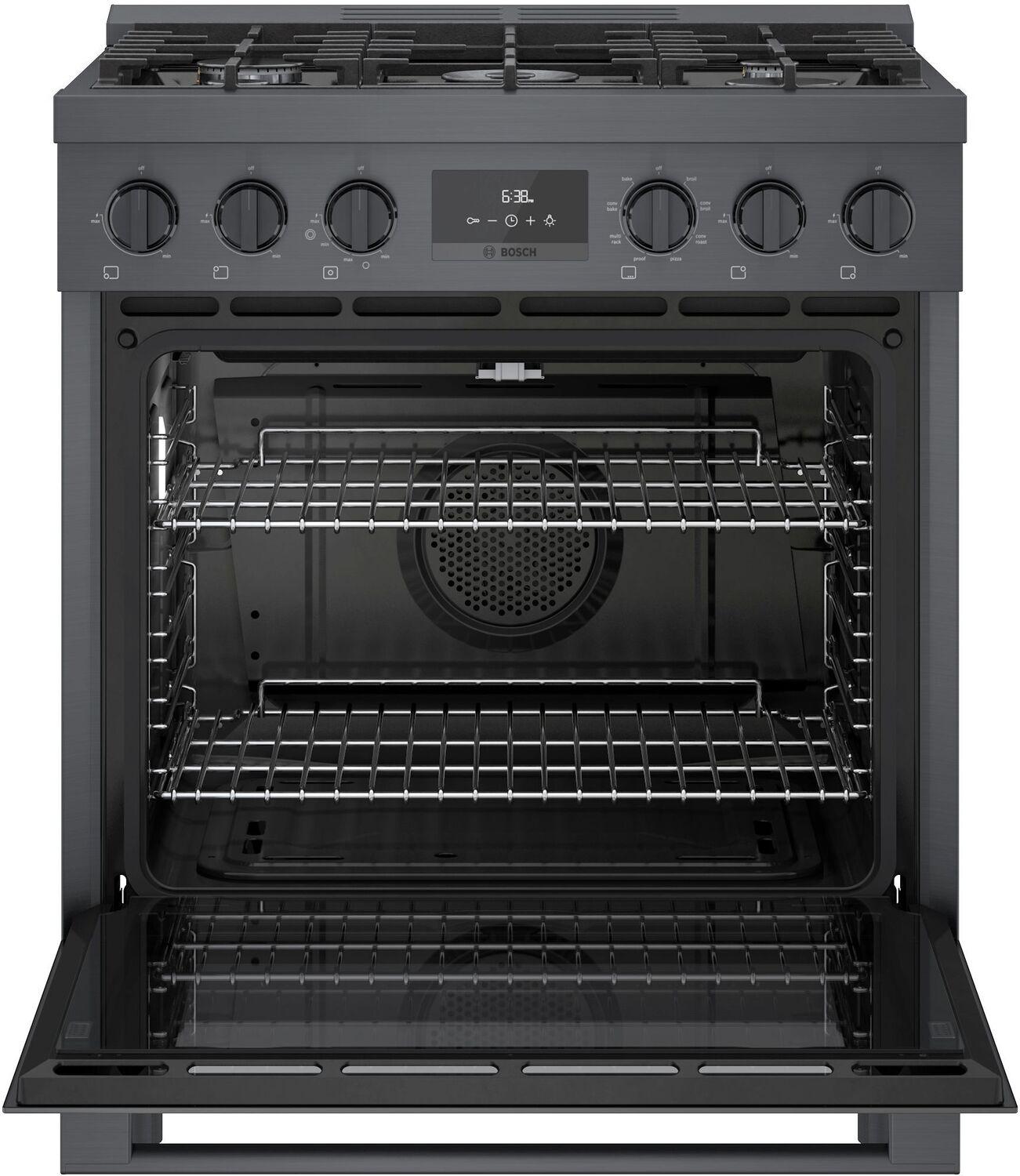 Bosch HDS8045U 800 Series, Dual fuel freestanding range, 30'', Black stainless steel