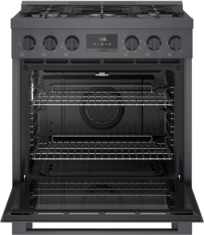 Bosch HDS8045U 800 Series, Dual fuel freestanding range, 30'', Black stainless steel