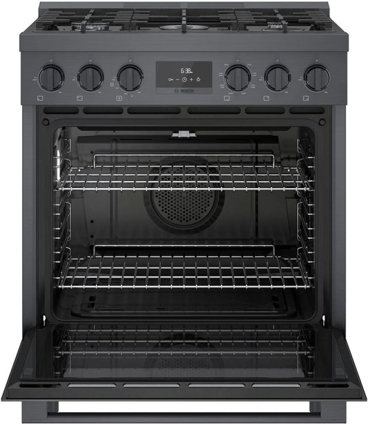 Bosch HDS8045U 800 Series, Dual fuel freestanding range, 30'', Black stainless steel