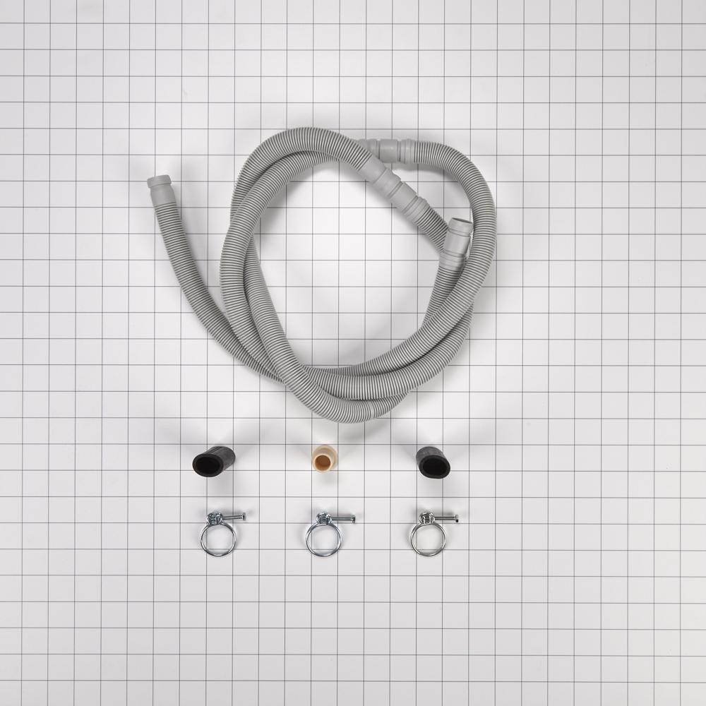Kitchenaid W10712310 Dishwasher drain hose, extends 100-150 inches, with 3 metal wire hose clamps and 2 molded rubber straight end fittings