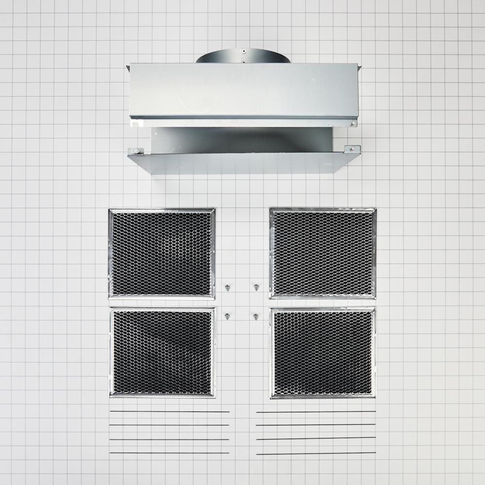 Kitchenaid W11430925 Range Hood Wall Recirculation Kit with 2 Charcoal Filters, 4 Clips, and a Deflector Damper - Silver