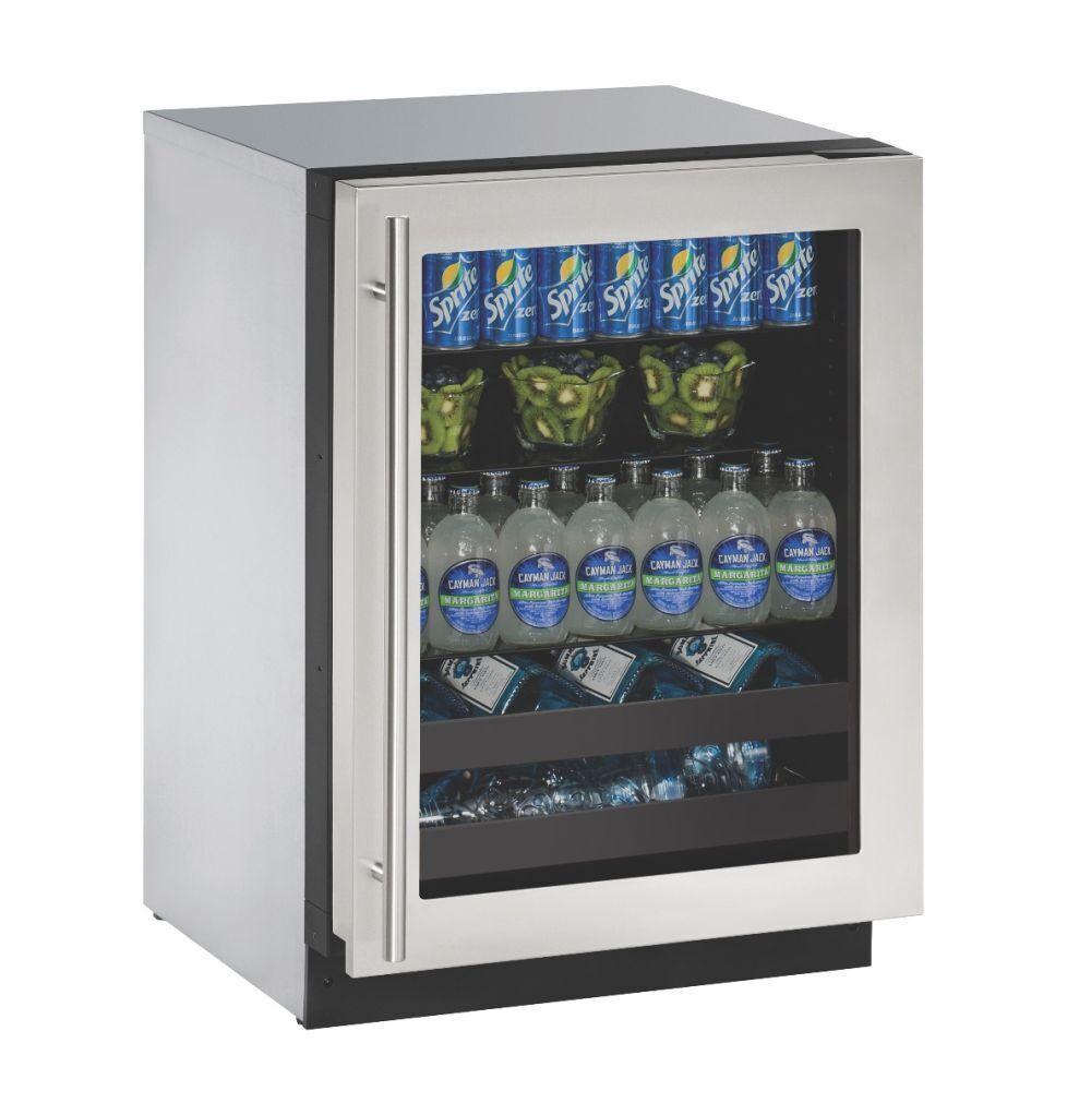 U-Line 24" Beverage Center With Stainless Frame Finish and Left-hand Hinge Door Swing (115 V/60 Hz Volts /60 Hz Hz)