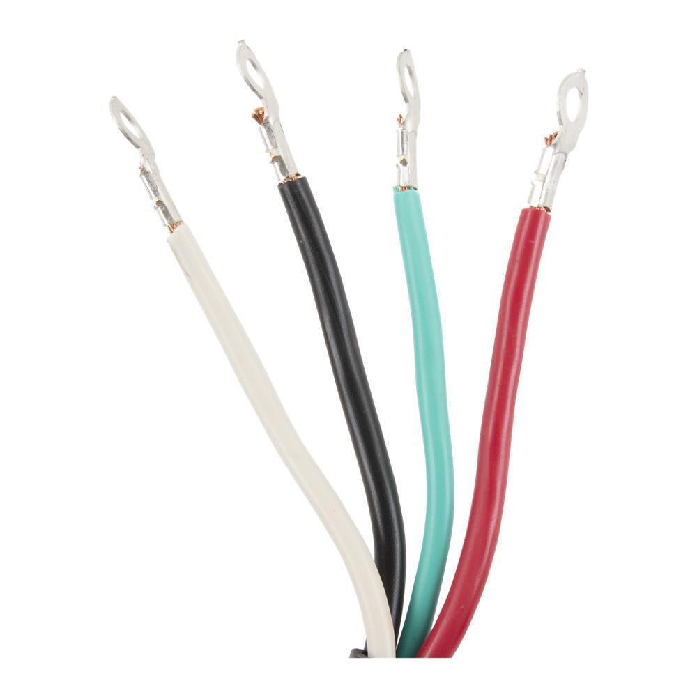 Maytag PT600 6' Electric Range Power Cord, rated 40 A, 4-wire 4-ring terminal connectors, and right-angle 4-prong plug