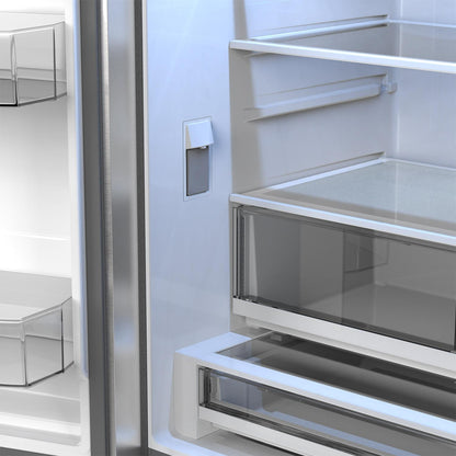 SJF2752MS Sharp 26.5 cu.ft. Counter Depth 36 in. French 3-Door Refrigerator with Internal Water Dispenser in Stainless Steel