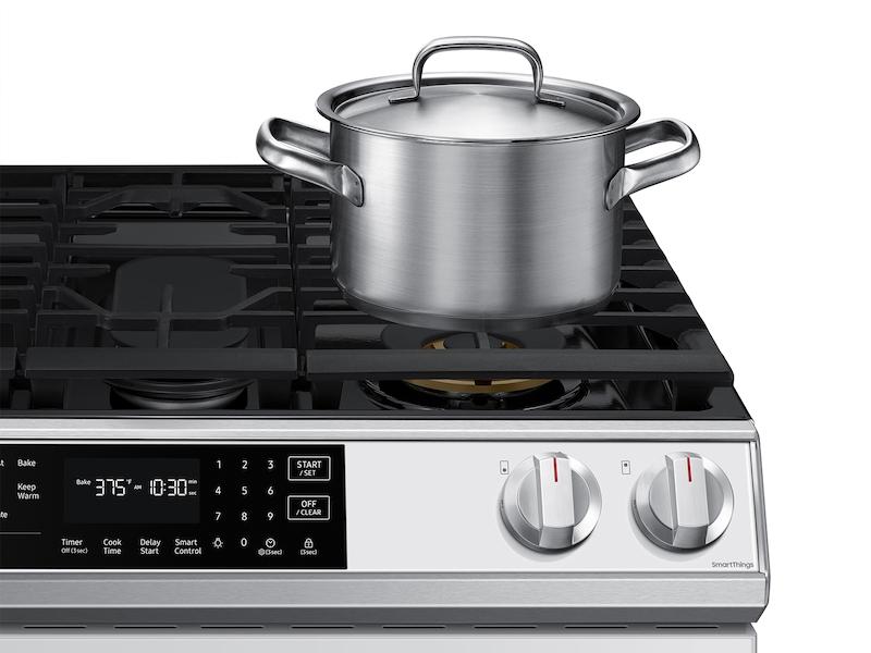 Samsung NX60BB851112 Bespoke 6.0 cu. ft. Smart Front Control Slide-In Gas Range with Air Fry & Wi-Fi in White Glass