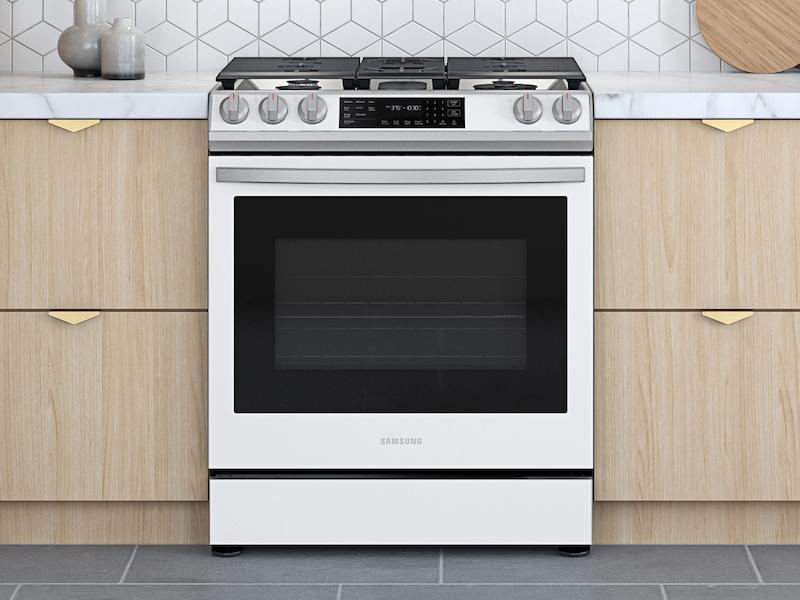 Samsung NX60BB851112 Bespoke 6.0 cu. ft. Smart Front Control Slide-In Gas Range with Air Fry & Wi-Fi in White Glass