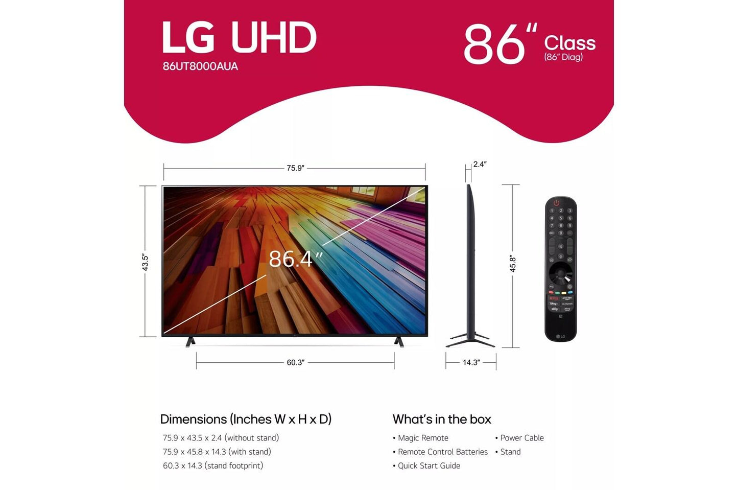 Lg 86UT8000AUA 86 Inch Class UT8000 4K TV with webOS 24