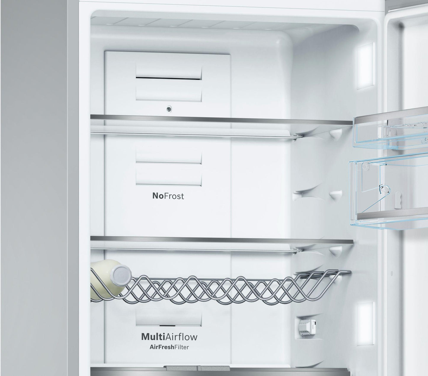 Bosch B10CB81NVB 800 Series Free-standing fridge-freezer with freezer at bottom, glass door 23.5" Black