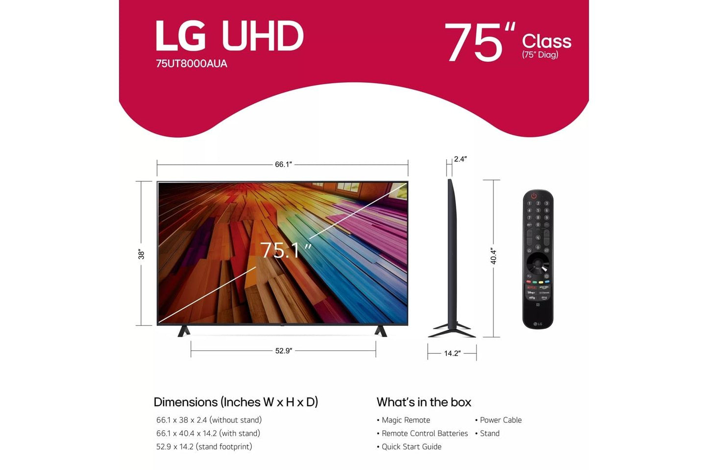 Lg 75UT8000AUA 75 Inch Class UT8000 4K TV with webOS 24