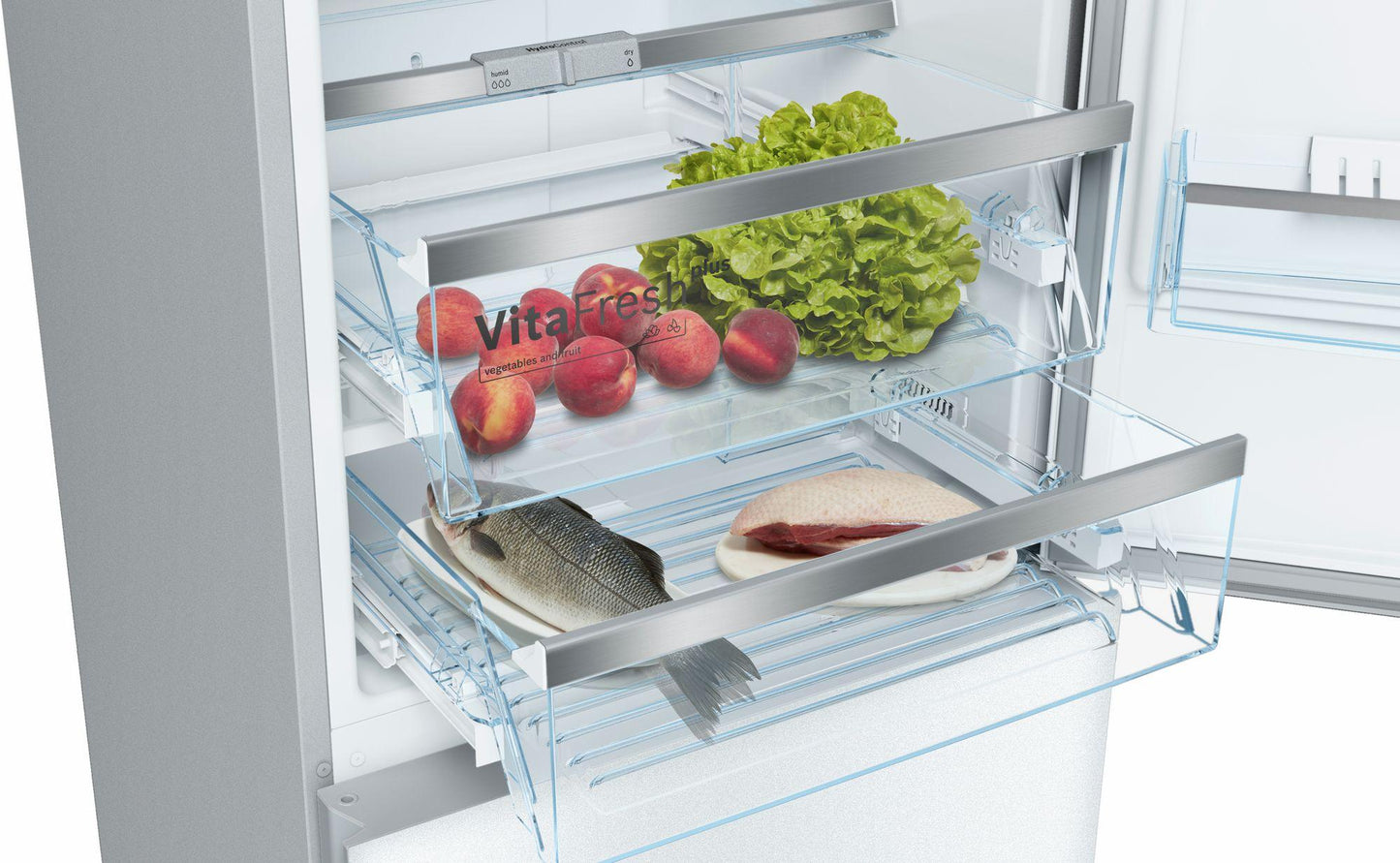 Bosch B10CB81NVW 800 Series Free-standing fridge-freezer with freezer at bottom, glass door 23.5" White