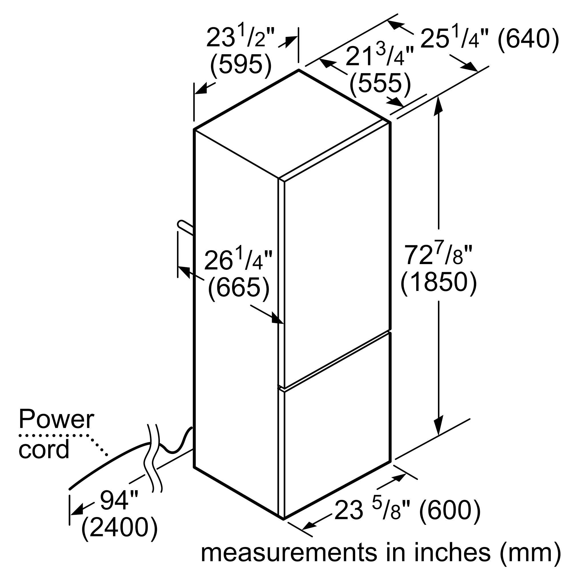 Bosch 800 Series Free-standing fridge-freezer with freezer at bottom, glass door 23.5" Black