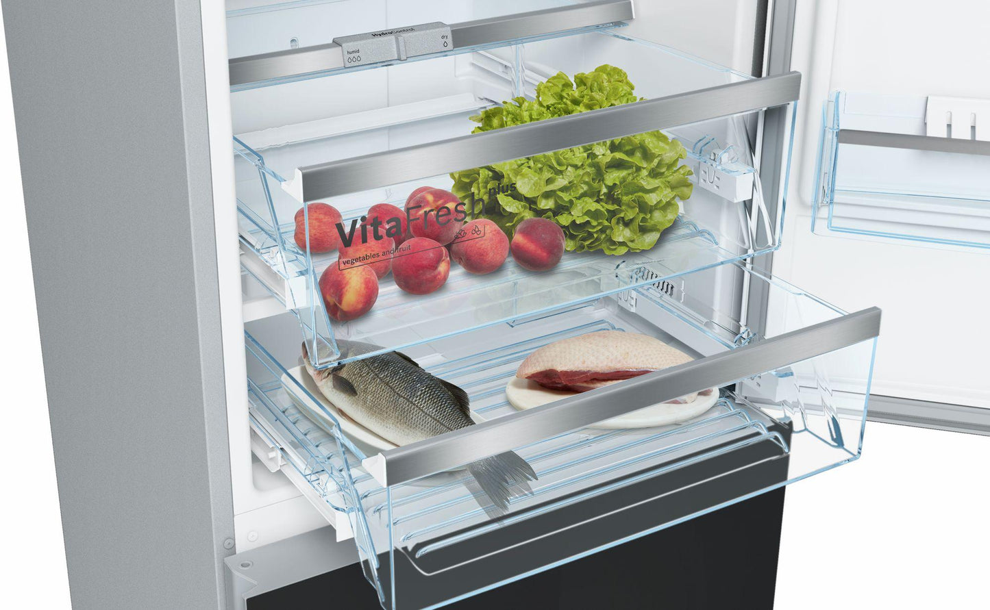 Bosch B10CB81NVB 800 Series Free-standing fridge-freezer with freezer at bottom, glass door 23.5" Black