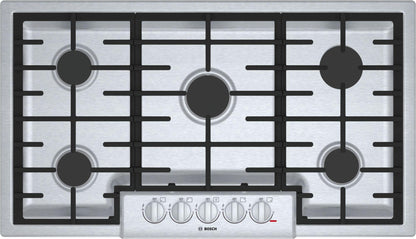 Bosch 800 Series, 36" Gas Cooktop, 5 Burners, Stainless Steel