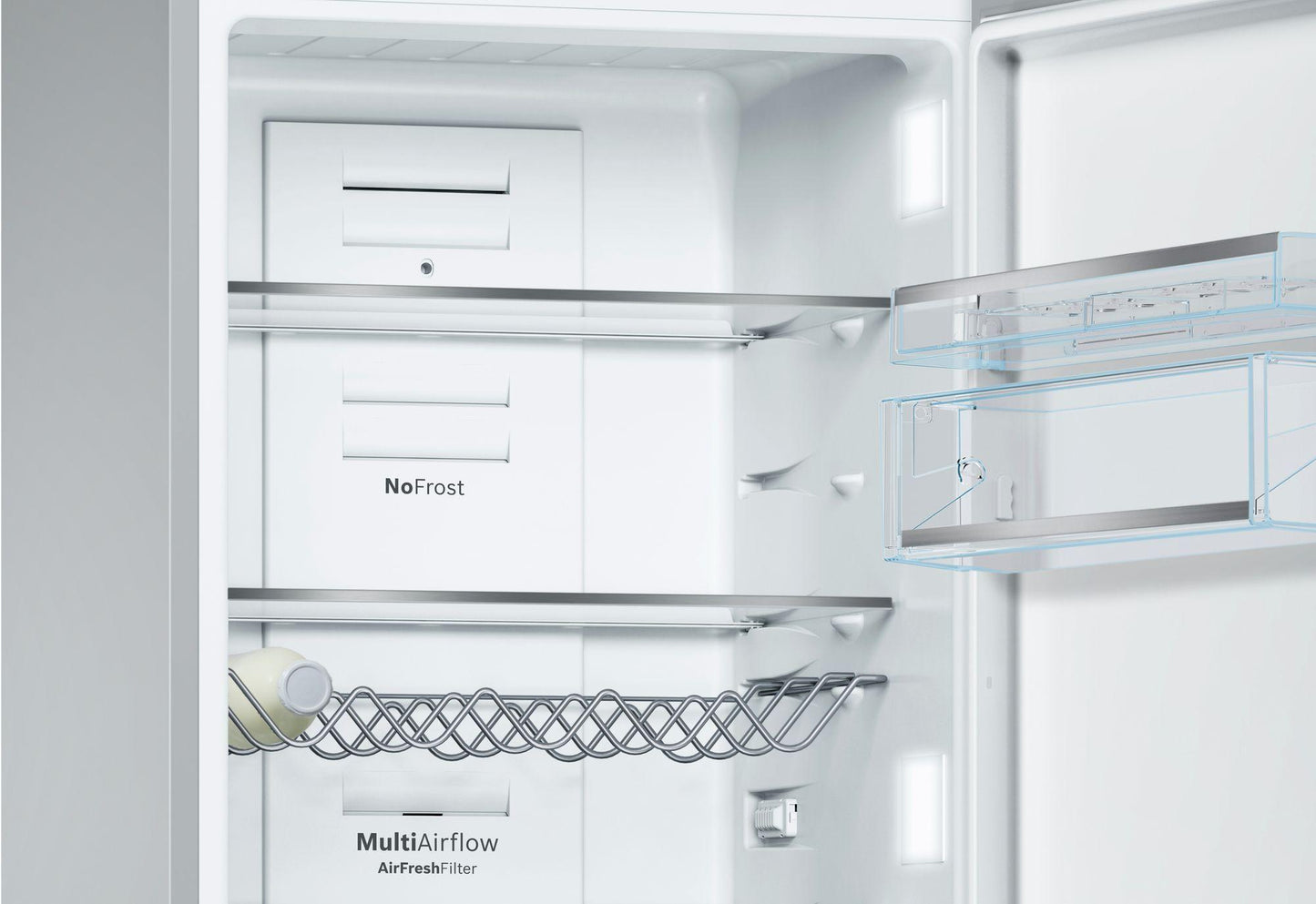 Bosch B10CB81NVW 800 Series Free-standing fridge-freezer with freezer at bottom, glass door 23.5" White