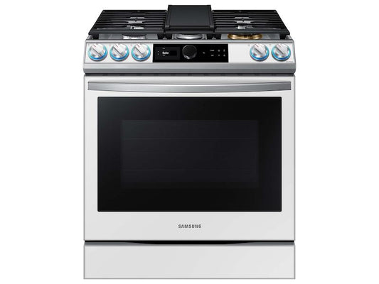 Samsung NX60BB871112 Bespoke Smart Slide-in Gas Range 6.0 cu. ft. with Smart Dial, Air Fry & Wi-Fi in White Glass
