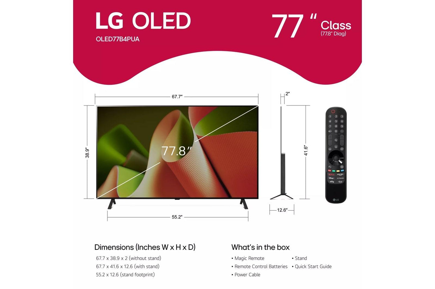 Lg OLED77B4PUA 77 Inch Class LG OLED B4 4K Smart TV 2024