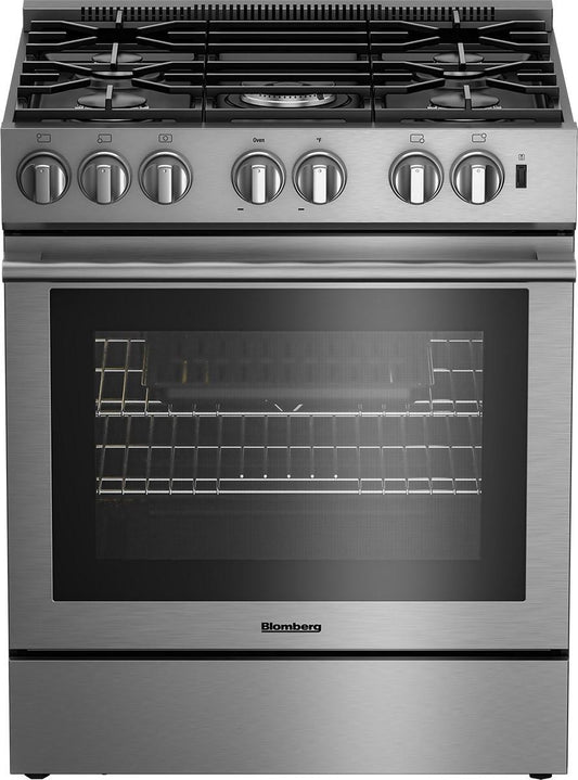 Blomberg Appliances BDF30522SS 30in Dual Fuel 5 burner range with 5.7 cu ft self clean oven, slide-in style