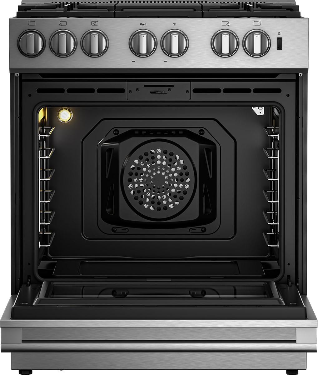 Blomberg Appliances BDF30522SS 30in Dual Fuel 5 burner range with 5.7 cu ft self clean oven, slide-in style