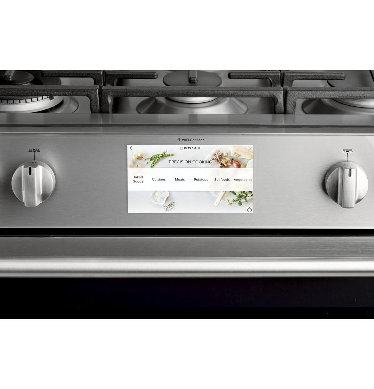 Caf(eback)™ 30" Smart Slide-In, Front-Control, Dual-Fuel, Double-Oven Range with Convection in Platinum Glass