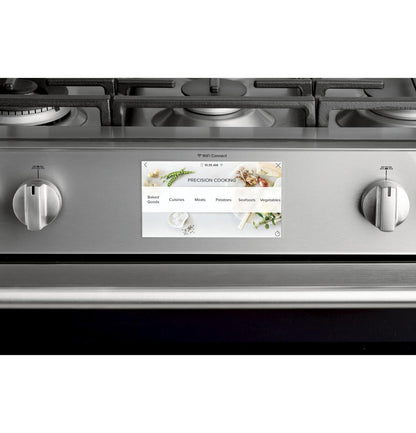Caf(eback)™ 30" Smart Slide-In, Front-Control, Dual-Fuel, Double-Oven Range with Convection in Platinum Glass