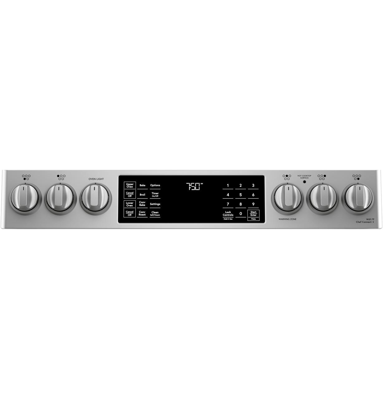 Cafe CES750P2MS1 CAF(EBACK)™ 30" Smart Slide-In, Front-Control, Radiant and Convection Double-Oven Range