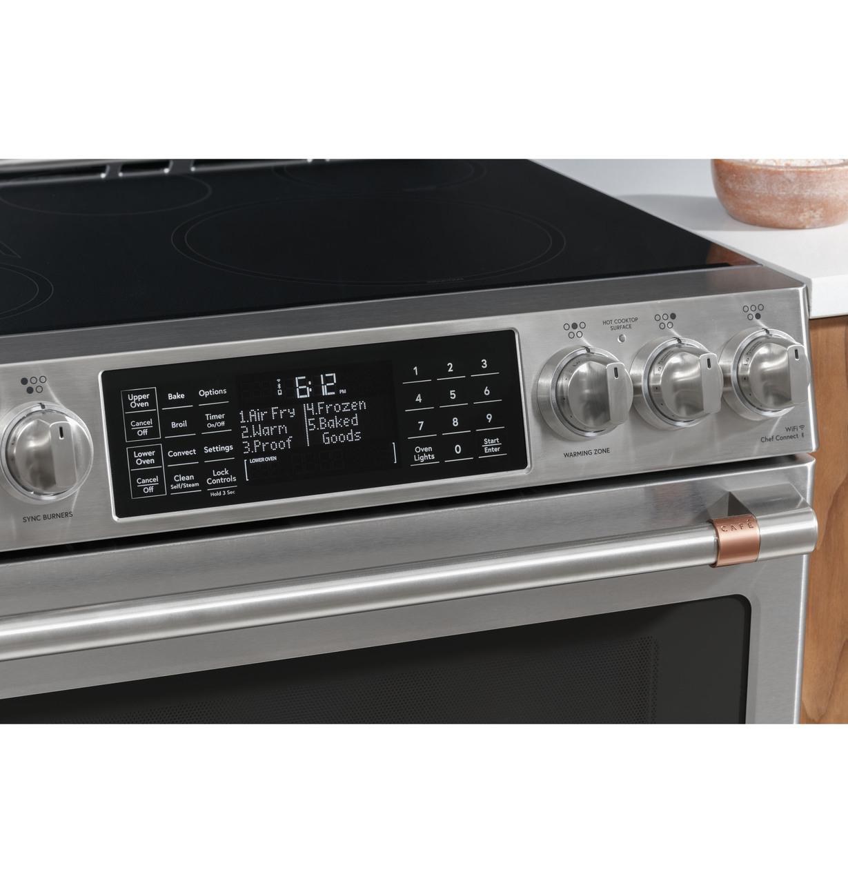 Cafe CHS950P2MS1 CAF(EBACK)™ 30" Smart Slide-In, Front-Control, Induction and Convection Double-Oven Range