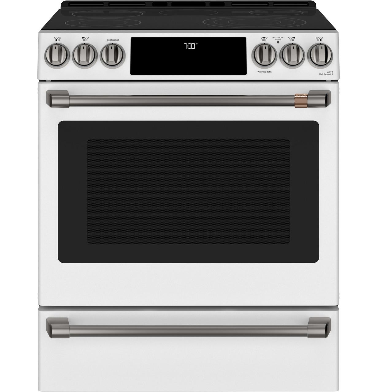 Cafe Caf(eback)™ 30" Smart Slide-In, Front-Control, Radiant and Convection Range