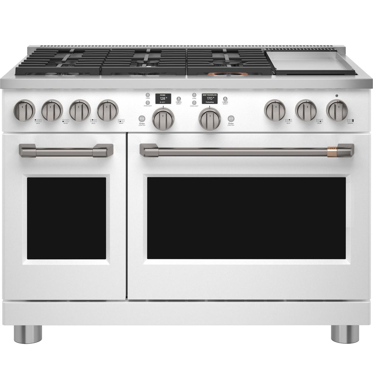 Cafe C2Y486P4TW2 CAF(EBACK)™ 48" Smart Dual-Fuel Commercial-Style Range with 6 Burners and Griddle (Natural Gas)