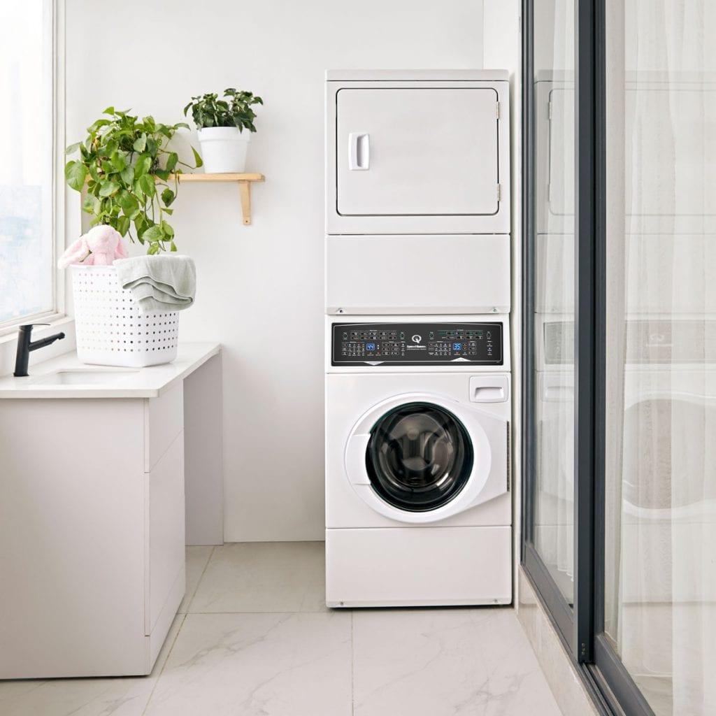 Speed Queen SF7 Stacked White Washer - Gas Dryer with Pet Plus  Sanitize  Fast Cycle Times  5-Year Warranty