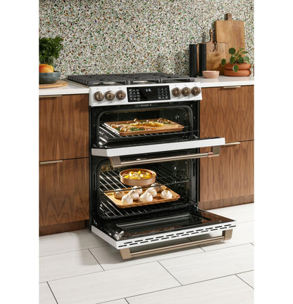 Cafe CGS750P4MW2 CAF(EBACK)™ 30" Smart Slide-In, Front-Control, Gas Double-Oven Range with Convection