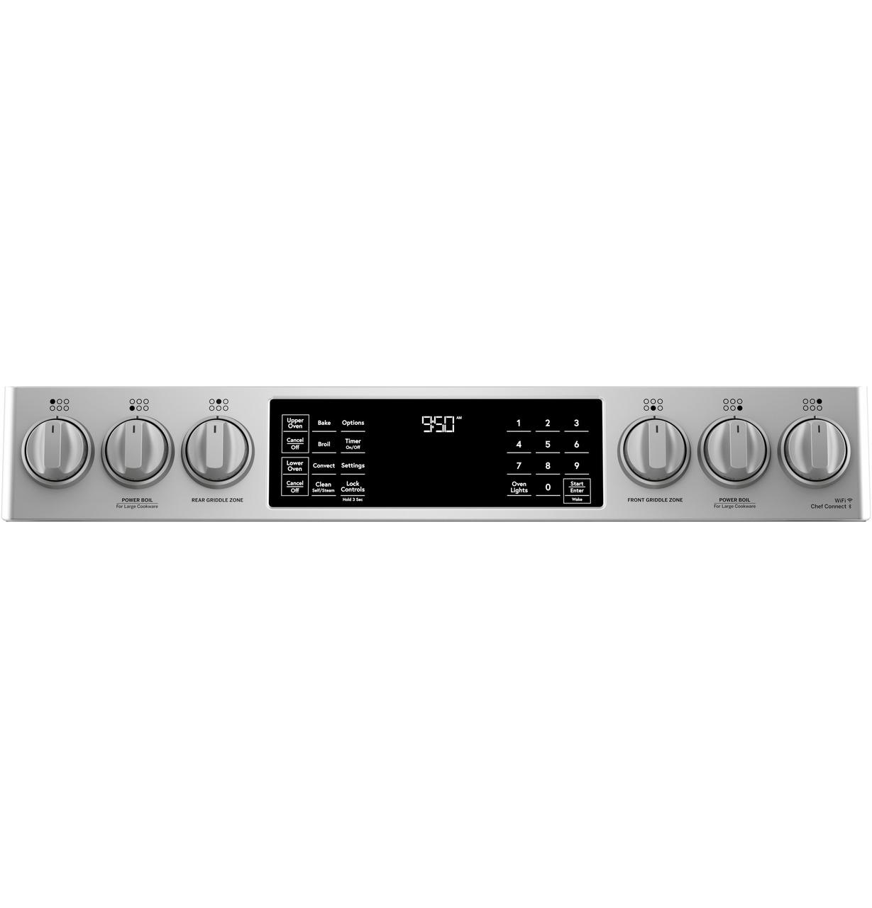Cafe C2S950P2MS1 CAF(EBACK)™ 30" Smart Slide-In, Front-Control, Dual-Fuel, Double-Oven Range with Convection