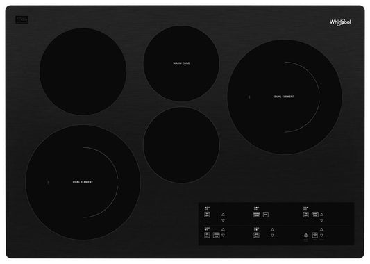 Whirlpool WCE97US0HB 30-inch Electric Ceramic Glass Cooktop with Two Dual Radiant Elements