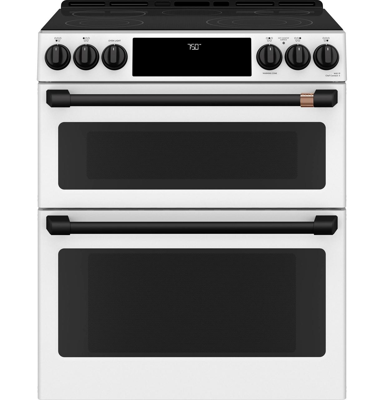 Cafe Caf(eback)™ 30" Smart Slide-In, Front-Control, Radiant and Convection Double-Oven Range