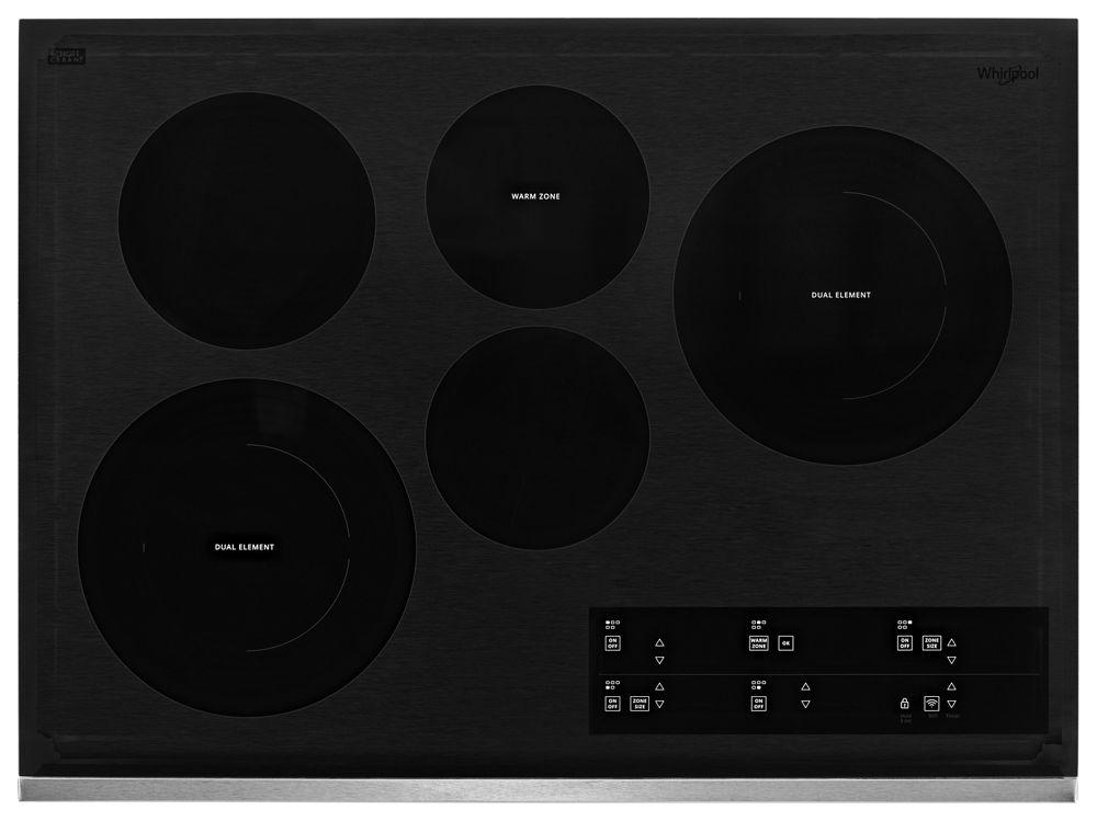 Whirlpool WCE97US0HS 30-inch Electric Ceramic Glass Cooktop with Two Dual Radiant Elements