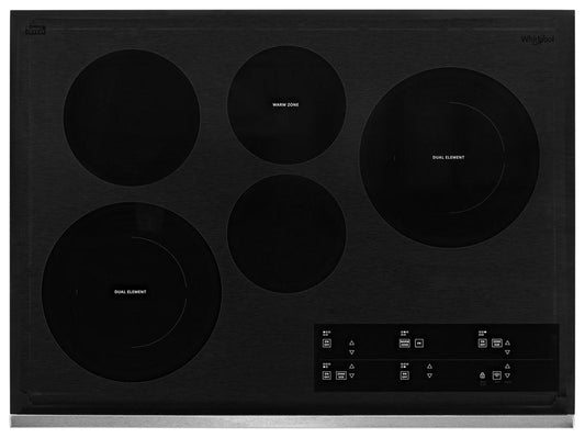 Whirlpool WCE97US0HS 30-inch Electric Ceramic Glass Cooktop with Two Dual Radiant Elements