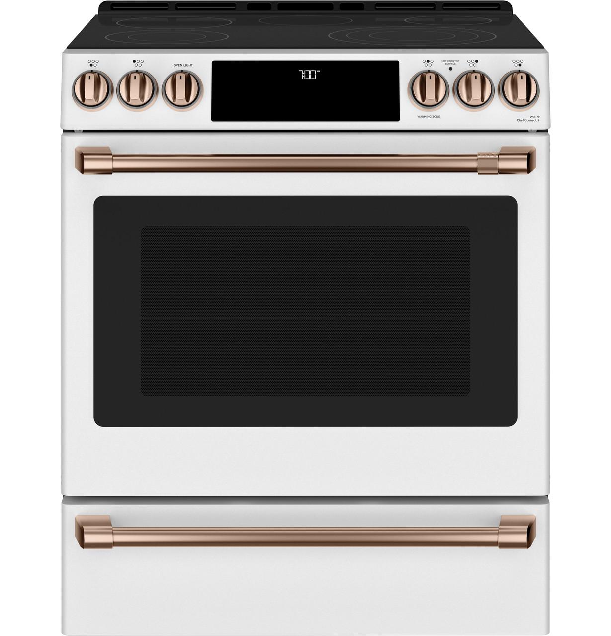 Cafe Caf(eback)™ 30" Smart Slide-In, Front-Control, Radiant and Convection Range